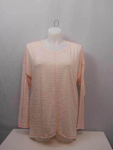 PLUS SIZE 2XL Womens Knit Top FADED GLORY Peach Striped Scoop Neck Long Sleeves