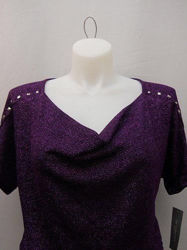 Plus Size 1X 2X Womens Sweater NY COLLECTION Purple Embellished Cowl Neck