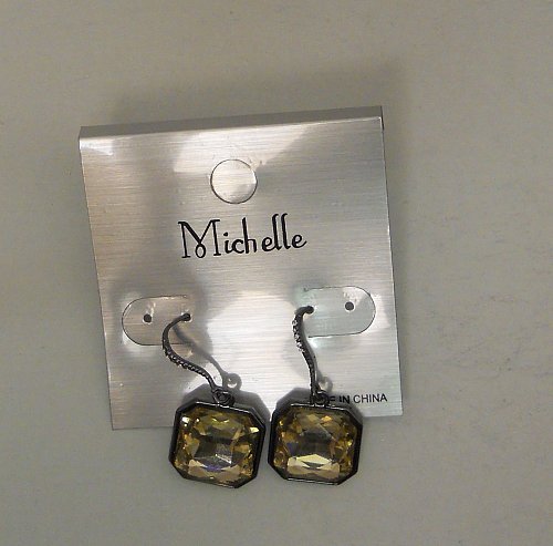 Women Earrings Taupe Tones Rhinestones Fashion Drop Dangle MICHELLE Hook Fastene