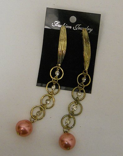 Womens Fashion Earrings Drop Dangle Gold Pink Tones Rhinestones FASHION JEWELRY