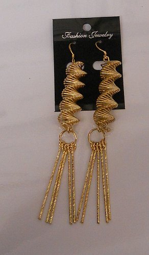 Women Fashion Drop Dangle Spiral Earrings Gold Tones Hook Fasteners FASHION EARR