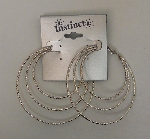 Women Fashion Hoop Earrings Silver Tones INSTINCT Leverback