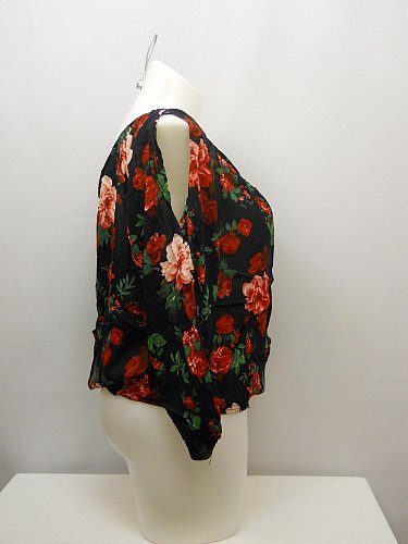 Women Top Black Floral PLUS SIZE 3XL Elastic Off Shoulders Long Slit Sleeves