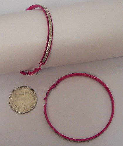 Women Earrings Fashion Hoop Pink Silver Tones Leverbacks Fasteners FASHION JEWEL