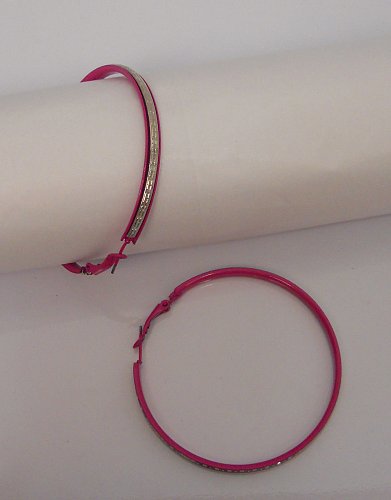 Women Earrings Fashion Hoop Pink Silver Tones Leverbacks Fasteners FASHION JEWEL