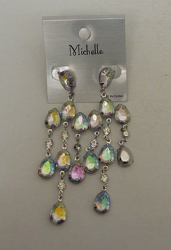 Women Fashion Drop Dangle Earrings Silver Tones Rhinestones Teardrops Push Backs