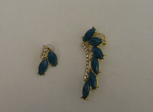 Womens Fashion Earrings Climber Set Teal Rhinestone HAPPY GIRLS Push Backs Clip