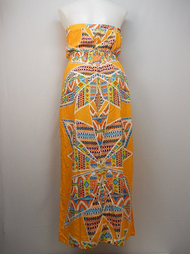 SIZE XL 1XL 2XL Womens Strapless Maxi Sundress BELLEZZA Orange Geometric Casual