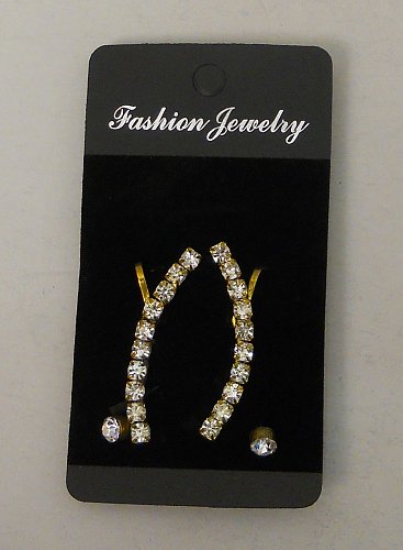 Women Fashion Earrings Stud Climber Set Gold Tones Rhinestones FASHION JEWELRY