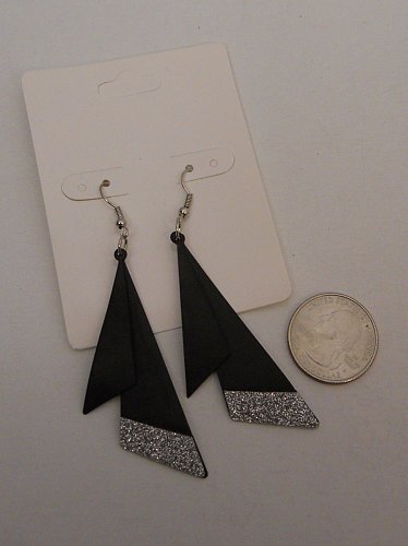 Earrings Women Fashion Drop Dangle Black Silver Glitter Hook Unbranded