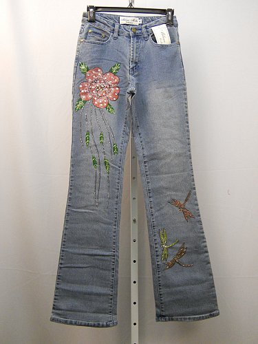 Womens Jeans Size 4 MILANO MODA Stonewashed Embellished Boot Cut Legs 26X33