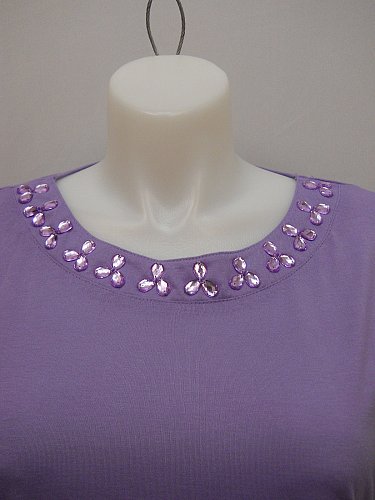 PLUS SIZE 1XL 2XL 3XL Womens Knit Top TOOMI Purple Embellished Neck Long Sleeves