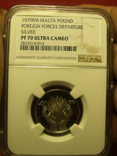Malta 1979-FM Silver Pound~NGC Certified Perfect PF-70 Ultra Cameo~Highest~Rare