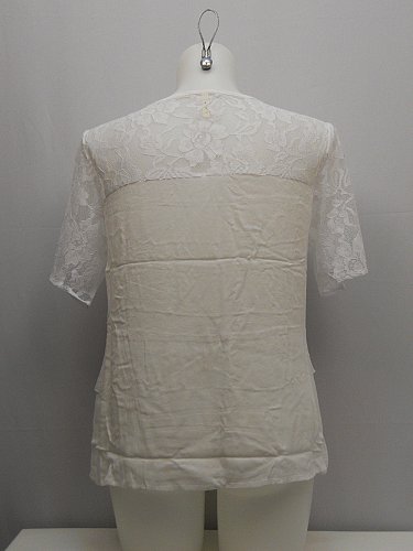 SIZE 2XL Womens Tiered Top IRE Solid White Scoop Neck Lace Yoke Short Sleeves