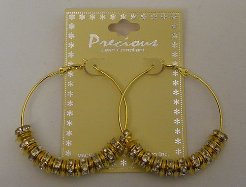 Womens Fashion Earrings Gold Tone Rhinestones Hoops PRECIOUS Lever Back