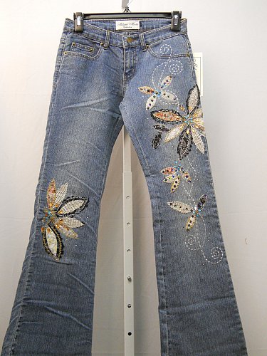 Women Jeans Size 1-2 MILANO MODA Boot Cut Legs Stonewashed Embellished 26X33