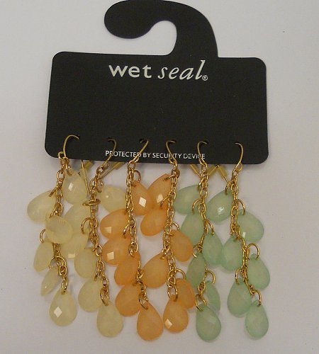 Women Fashion Drop Dangle Earrings 3 Pair Multi Colored Teardrop Beads Hook WET