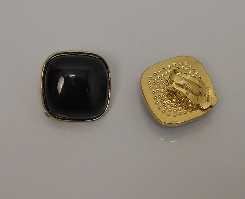 Women Huggie Earrings Fashion Squares Black Gold Tones Clip On Fasteners SZ BIJO