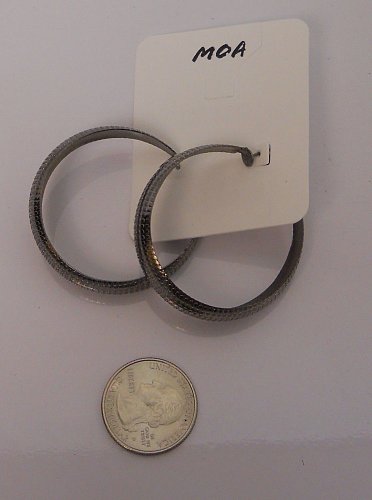 Women Hoop Earrings Hematite Fashion Silver Tones Leverback Fasteners MOA