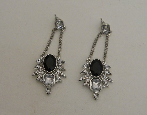 Womens Fashion Earrings Silver Chandeliers Ebony Stone VERSONA Cubic Zirconia