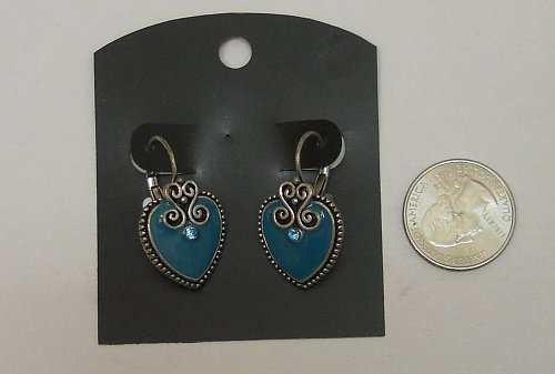 Women Fashion Huggie Earrings Teal Hearts Rhinestones Unbranded Leverback