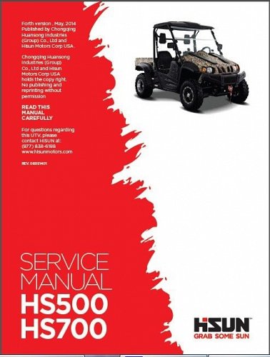 Hisun HS500 HS700 ( HS500UTV HS700UTV ) UTV Service Manual on a CD