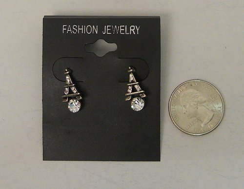 Women Stud Earrings Silver Eiffel Tower Fashion Rhinestones FASHION JEWELRY Push