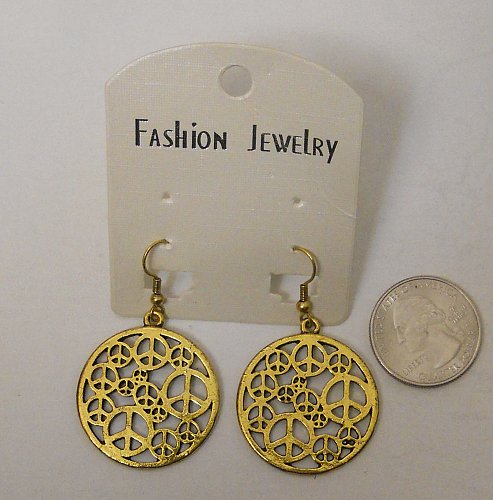 Women Fashion Drop Dangle Earrings Gold Tones Multi Peace Signs FASHION JEWELRY