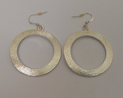Women Earrings Metal Circles Silver Tones Hook Fasteners Fashion Drop Dangle