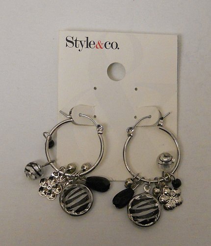 Women Fashion Earrings Small Hoop Silver Animal Print Charms STYLE&CO Leverback