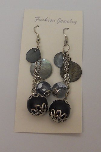 Women Earrings Black Beads Chains Silver Tones Hook Fastener Fashion Drop Dangle