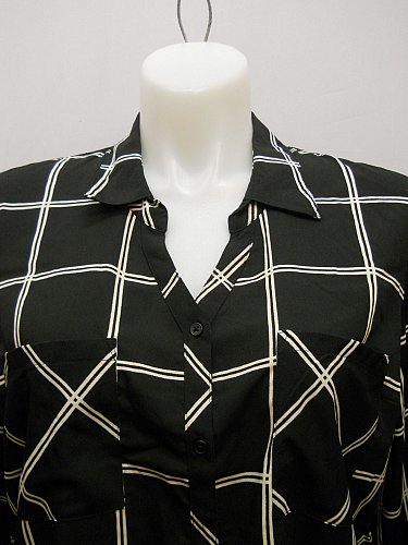 Womens Button Down Shirt SIZE 2XL FADED GLORY Black Plaid Collared Long Sleev