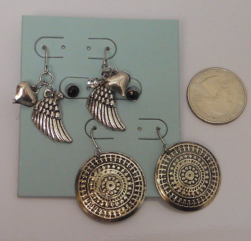 Women Earrings 3 Pair Fashion Drop Dangle Wing Charms Rhinestones Silver Tones