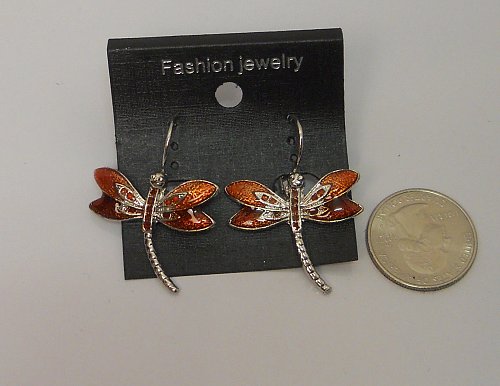 Women Earrings Fashion Huggie Copper Tones Dragonflies Leverback Fasteners FASHI