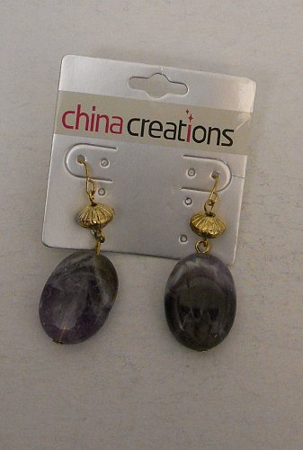 Women Earrings Gold Tones Fashion Drop Dangle Purple Rocks Hook Fastener