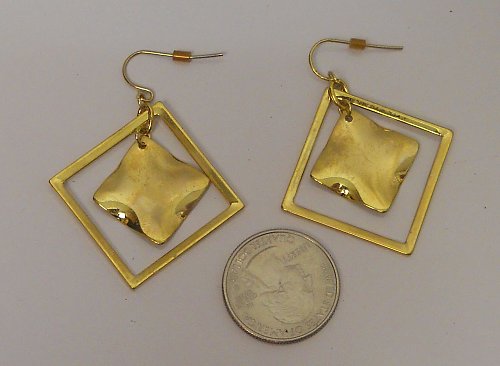 Women Fashion Drop Dangle Earrings Metal Squares Gold Tones Hook SZ BIJOUX