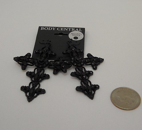 Unisex Black Gothic Cross Metal Fashion Earrings Rhinestone Dangle Drop Hook