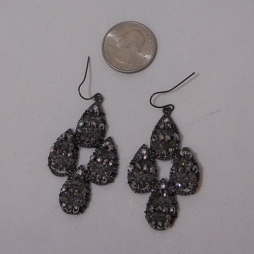 Women Fashion Drop Dangle Earrings Black Teardrops Rhinestones MICHELLE Hook
