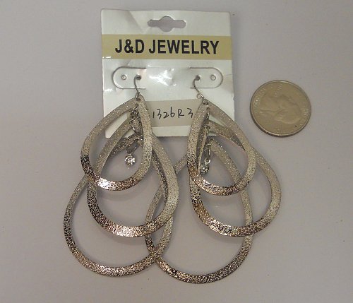 Women Earrings Fashion Drop Dangle Silver Tones Rhinestones Hook Fasteners J&D