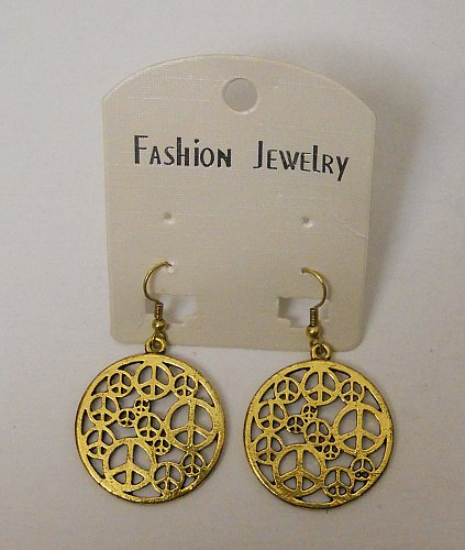 Women Fashion Drop Dangle Earrings Gold Tones Multi Peace Signs FASHION JEWELRY