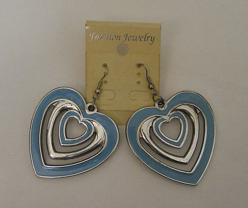Womens Fashion Earrings Drop Dangle Blue Silver Hearts FASHION JEWELRY Hooks