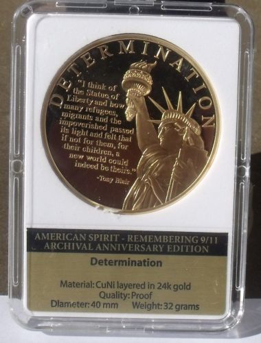 Remembering 9/11 24k Gold Plated Proof 40mm Medallion~Determination