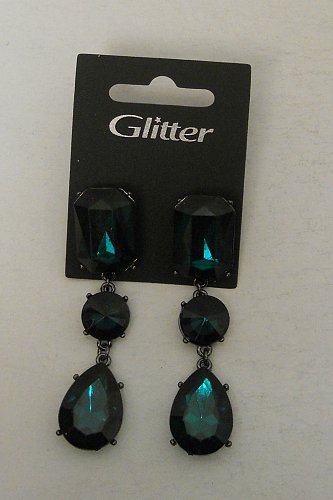 Women Earrings Fashion Drop Dangle Green Gems Push Backs GLITTER