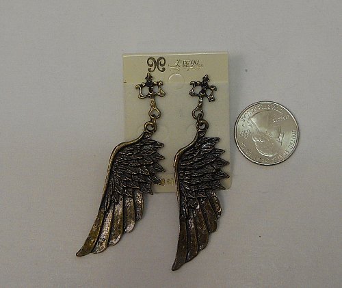 Unisex Drop Dangle Fashion Earrings Angel Wings Copper Tones Unbranded Push Back