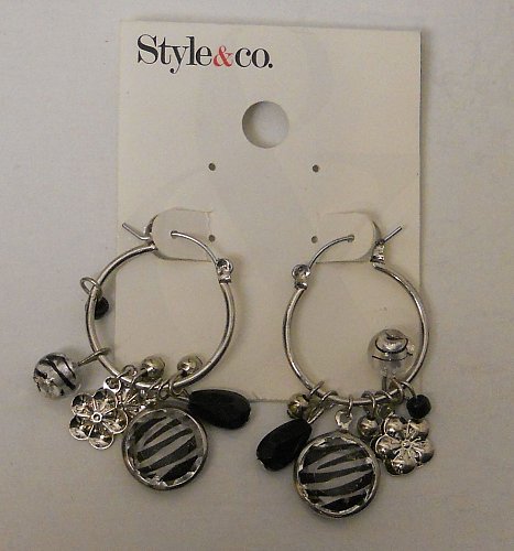 Women Fashion Earrings Small Hoop Silver Animal Print Charms STYLE&CO Leverback