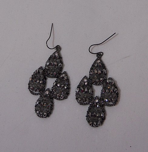 Women Fashion Drop Dangle Earrings Black Teardrops Rhinestones MICHELLE Hook