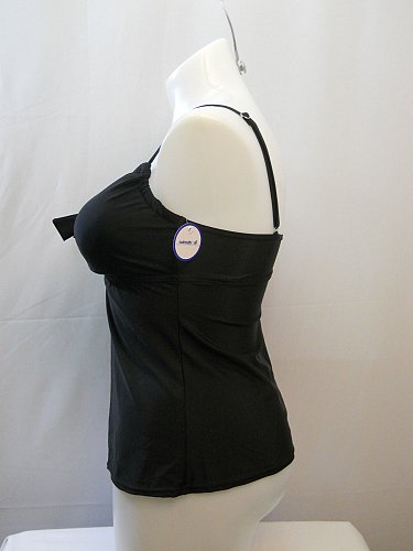 SIZE 14 Women Tankini Swim Top SHORE CLUB Solid Black Tie-Front Underwire