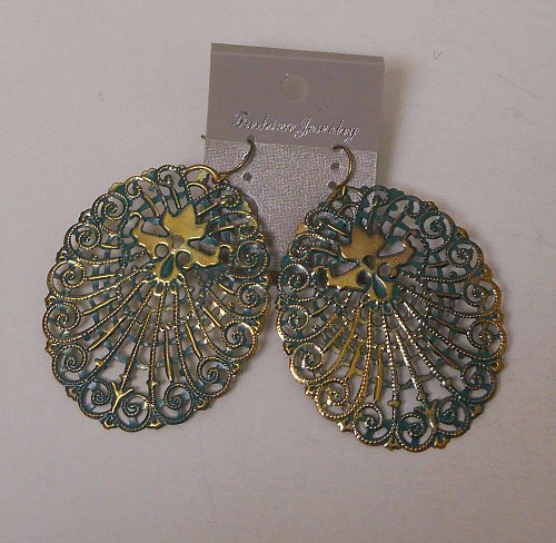 Women Fashion Drop Dangle Earrings Green Gold Metal Ovals FASHION JEWLERY Hook