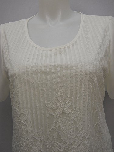 PLUS SIZE 1XL Womens Top ANGELA Soild White Lace Overlay Scoop Neck Short Sleeve