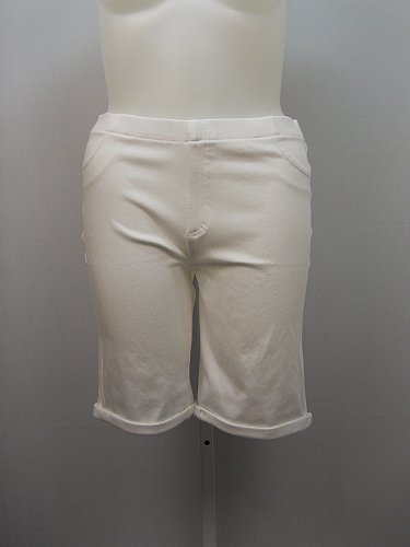 Women Bermuda Jeggings SIZE 2XL Solid White Cuffed Legs Back Pockets Inseam 10